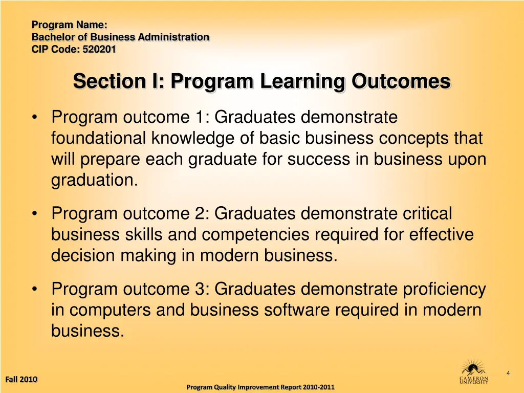 program name bachelor of business administration 3