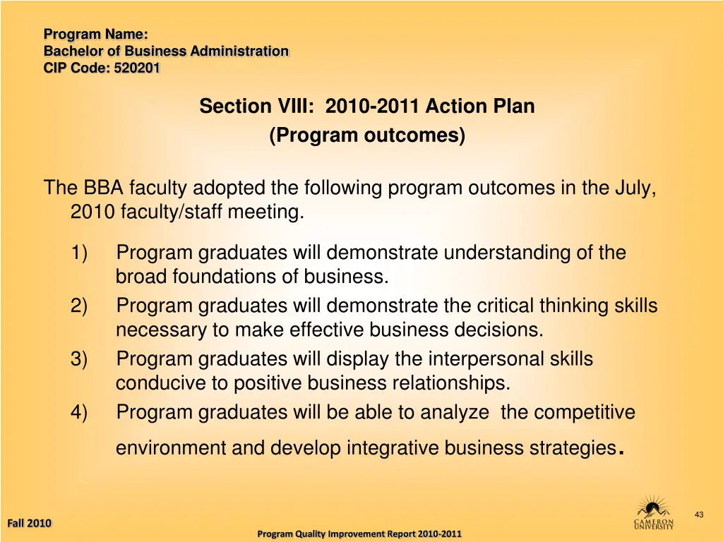 program name bachelor of business administration 42