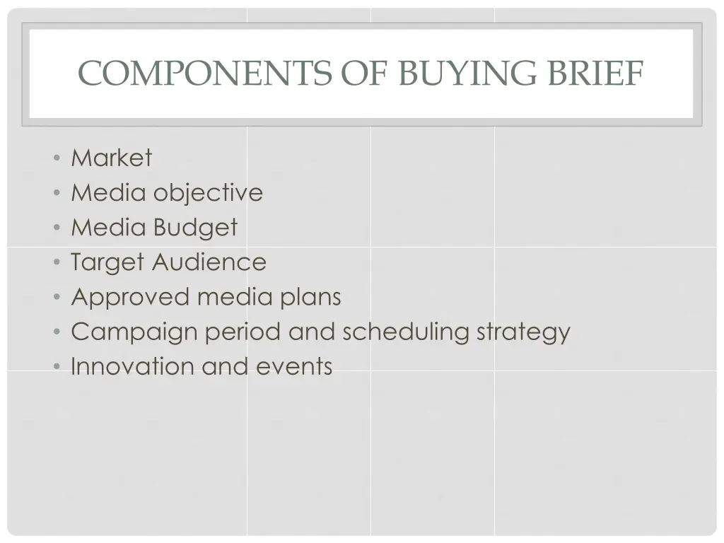 components of buying brief
