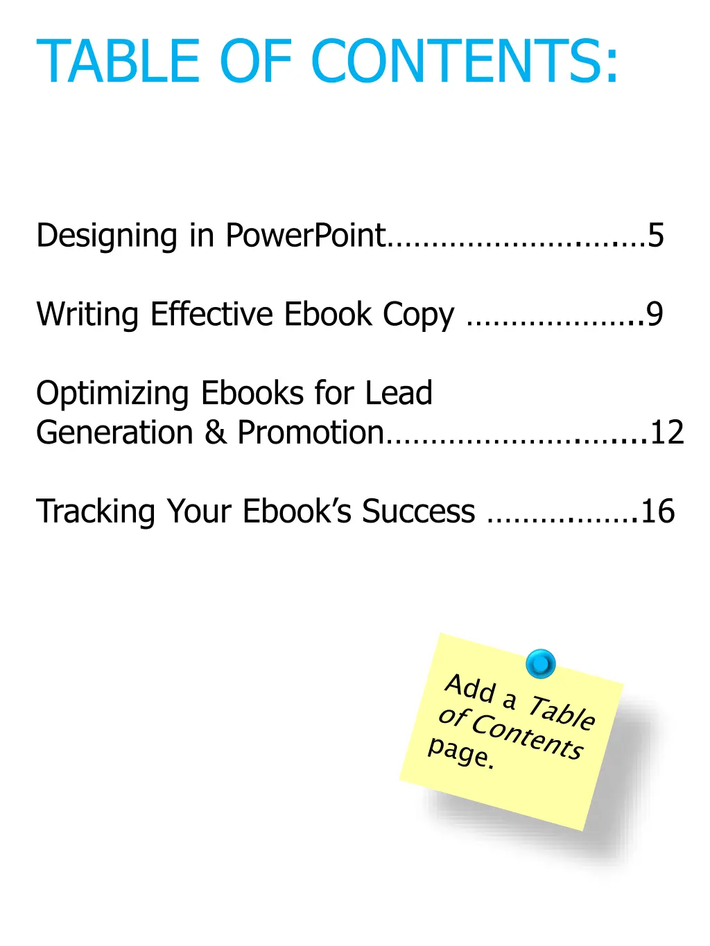 table of contents