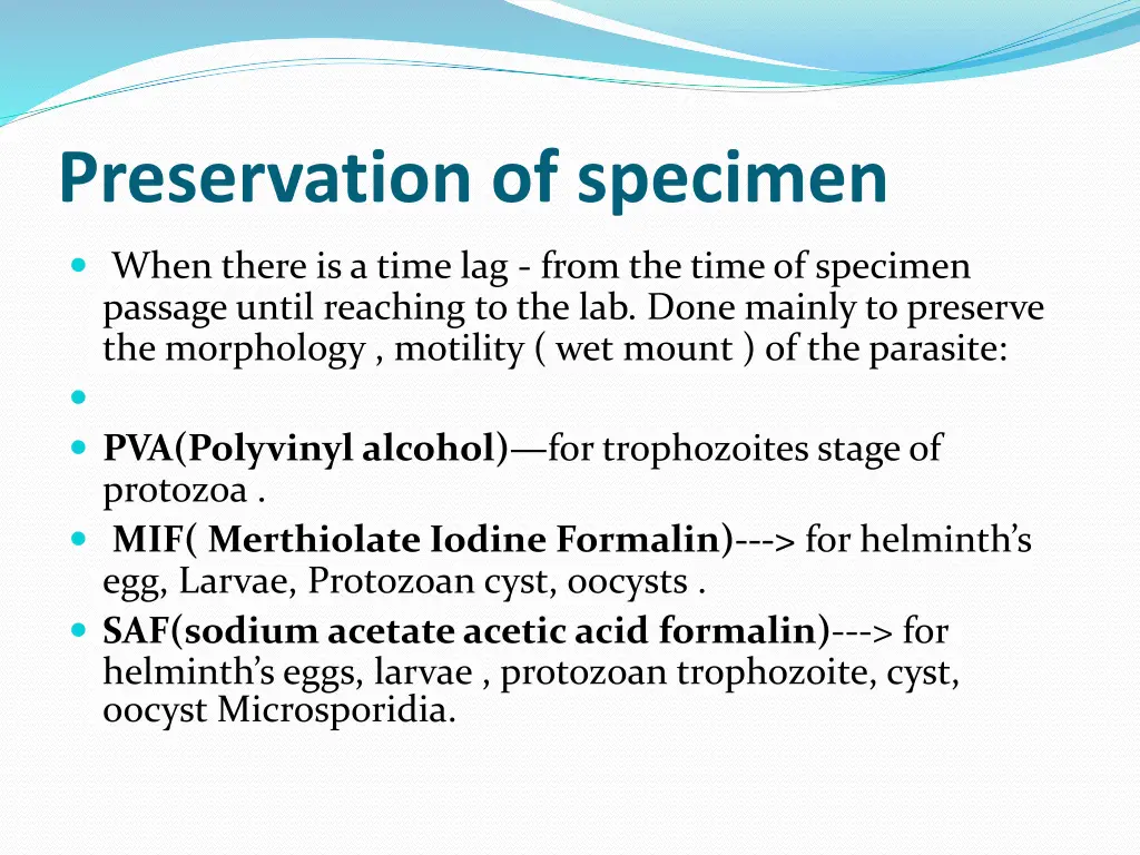 preservation of specimen