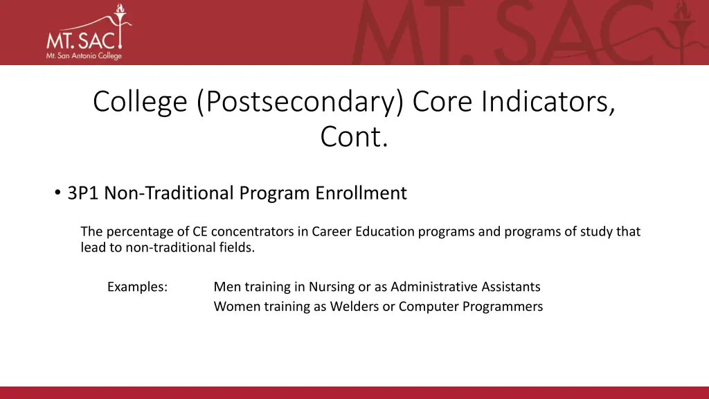 college postsecondary core indicators cont 1