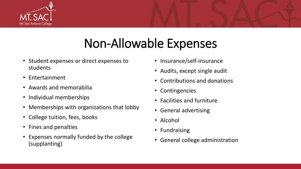 non non allowable expenses allowable expenses