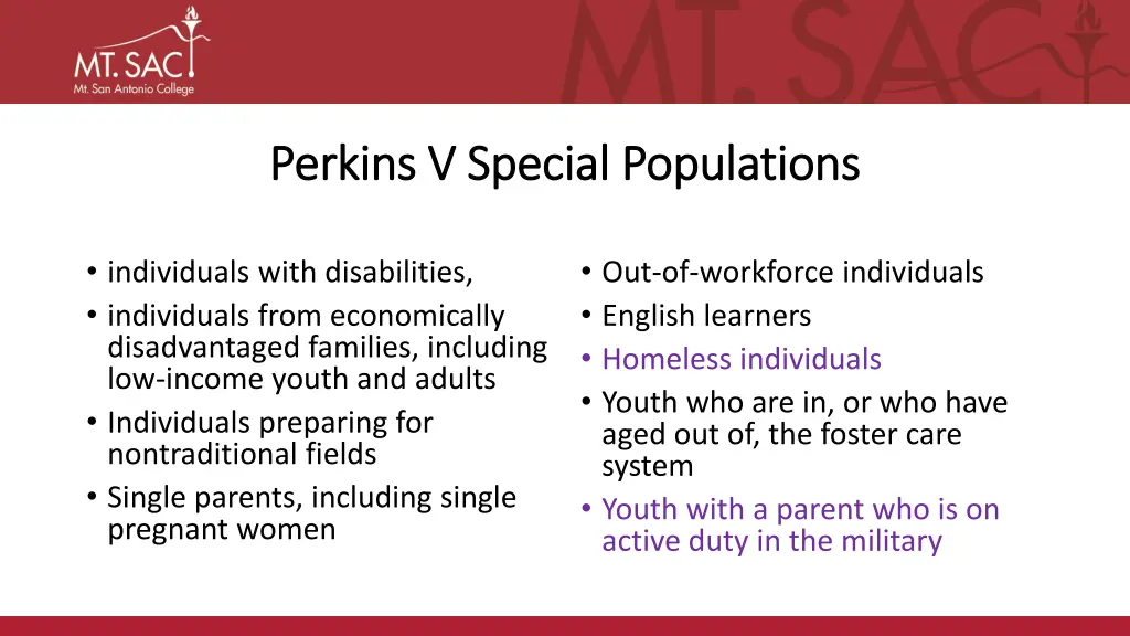 perkins v special populations perkins v special