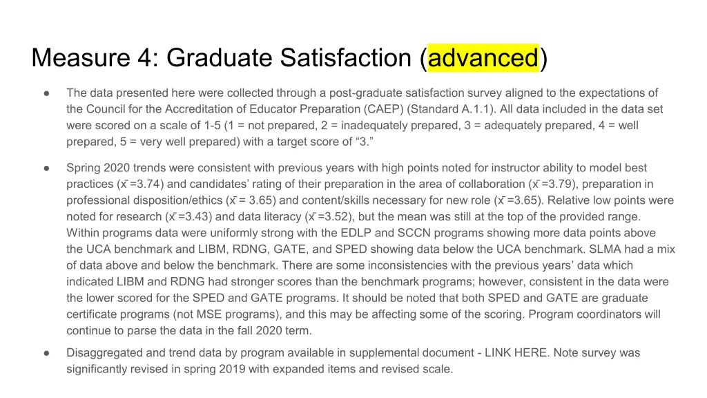 measure 4 graduate satisfaction advanced