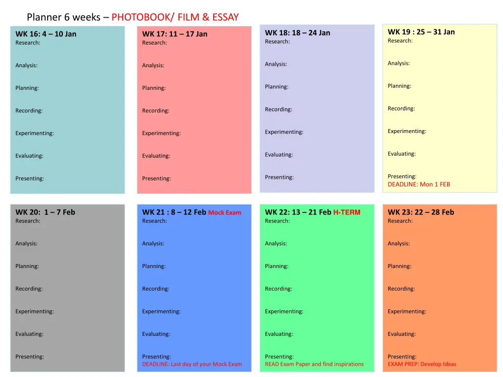 planner 6 weeks photobook film essay