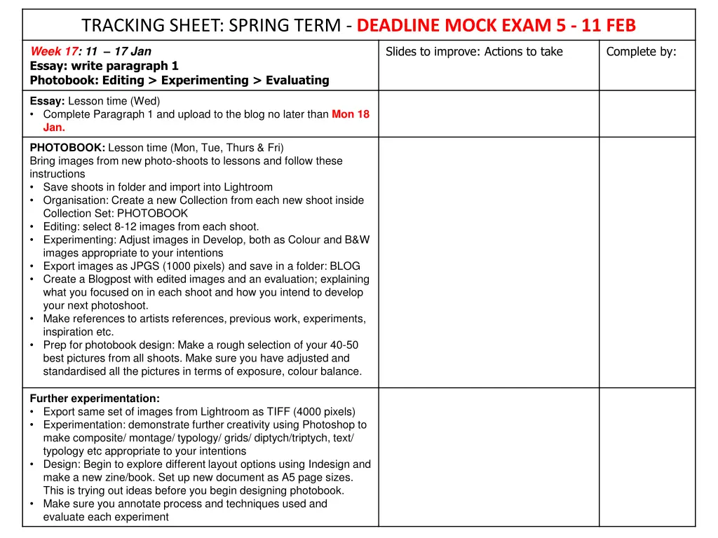 tracking sheet spring term deadline mock exam 1