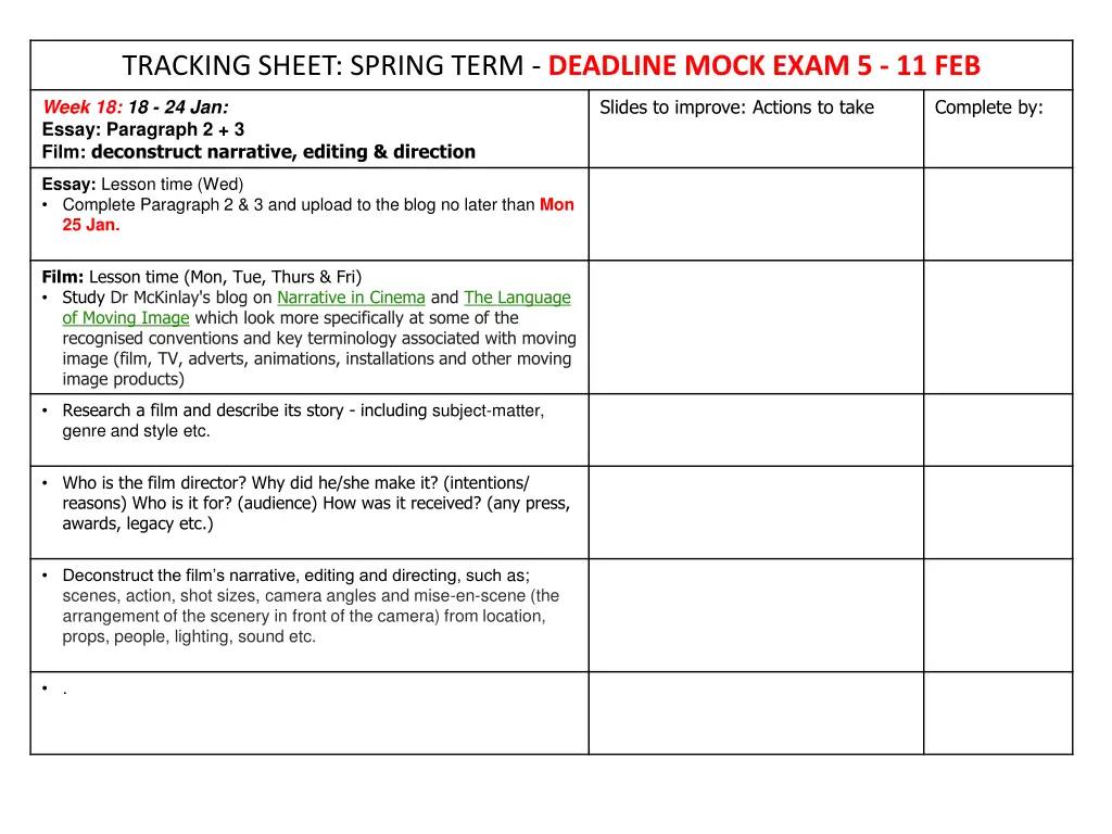 tracking sheet spring term deadline mock exam 4