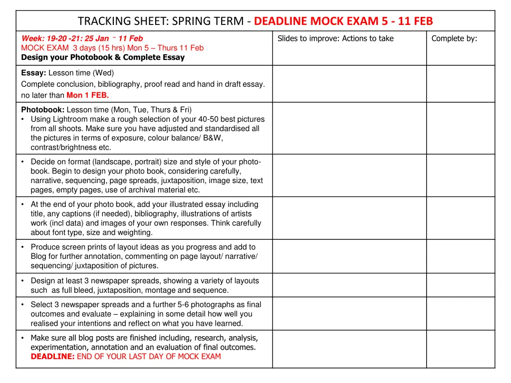 tracking sheet spring term deadline mock exam 5
