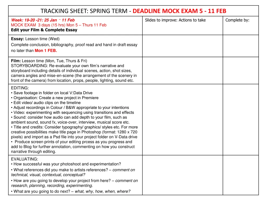 tracking sheet spring term deadline mock exam 6