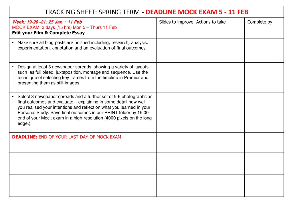 tracking sheet spring term deadline mock exam 7
