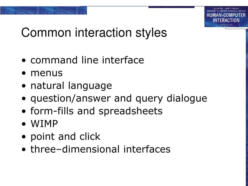 common interaction styles
