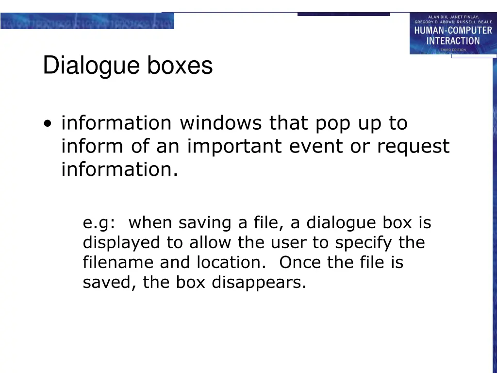 dialogue boxes