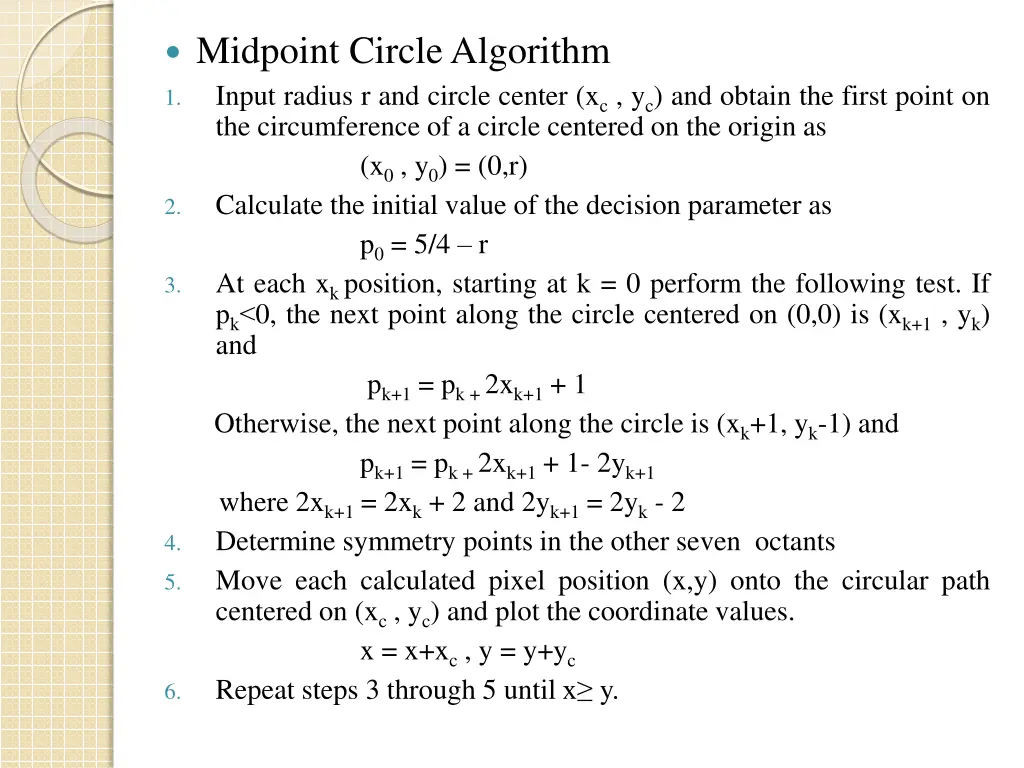 midpoint circle algorithm input radius