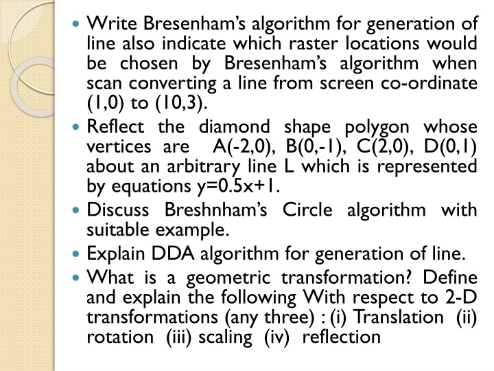 write bresenham s algorithm for generation