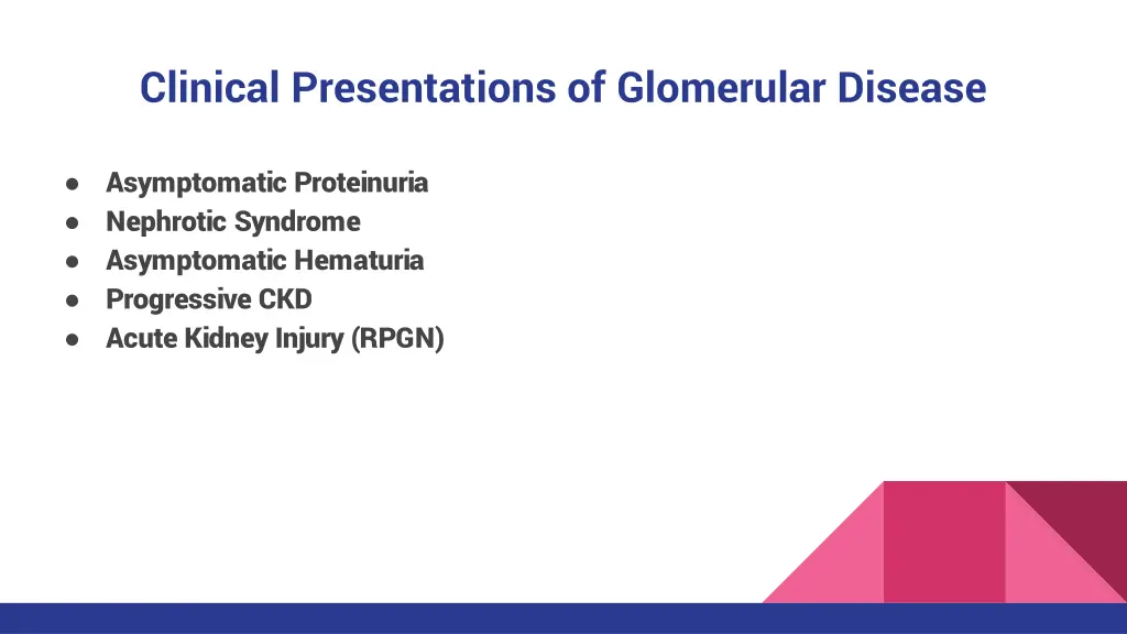 clinical presentations of glomerular disease