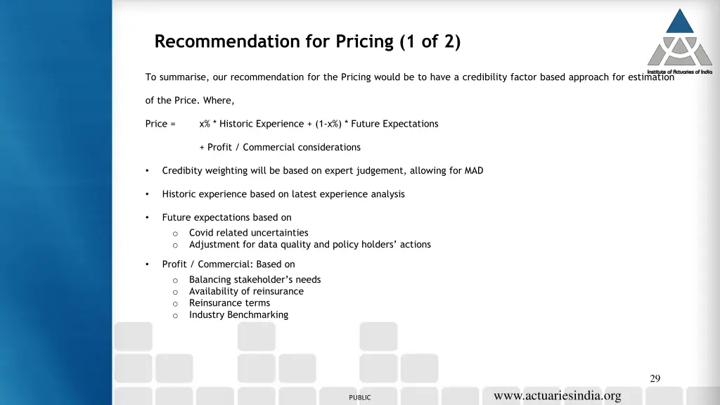 recommendation for pricing 1 of 2