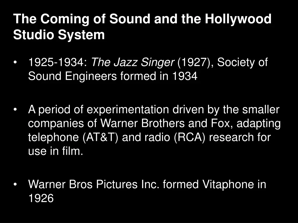 the coming of sound and the hollywood studio