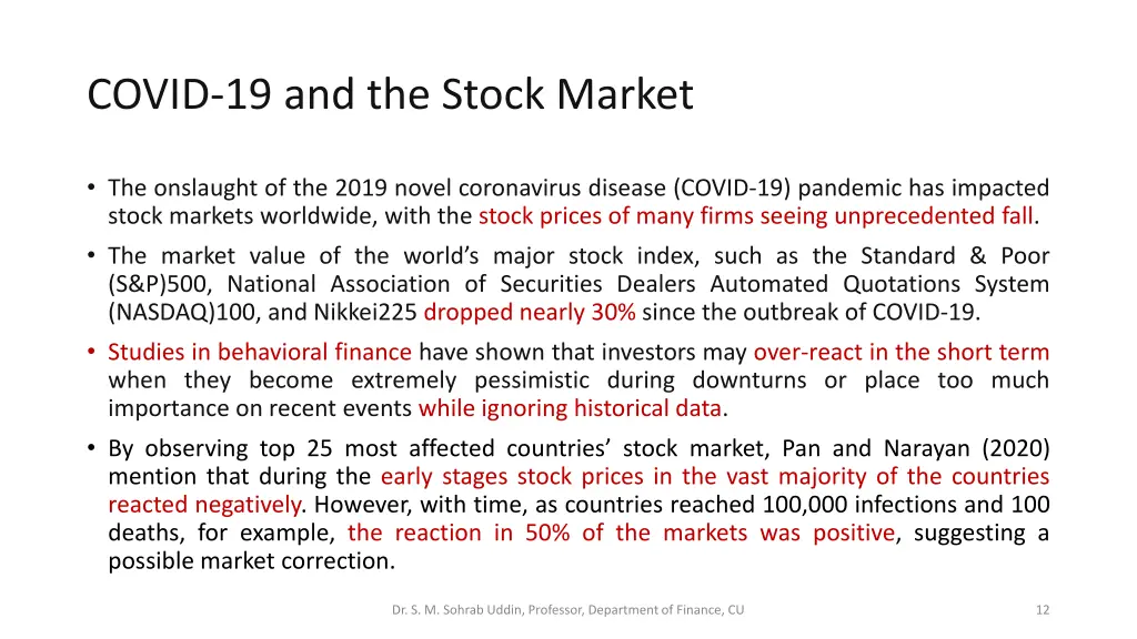 covid 19 and the stock market