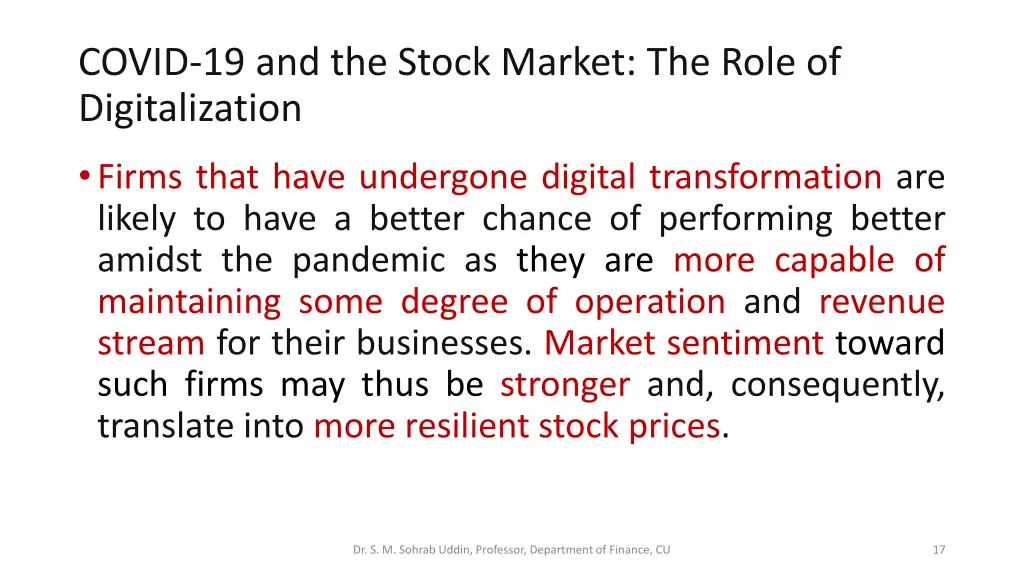 covid 19 and the stock market the role 1
