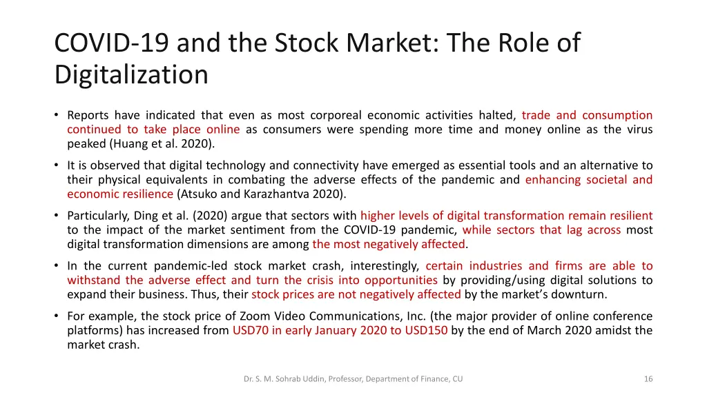 covid 19 and the stock market the role