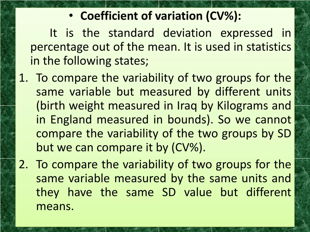 coefficient of variation cv it is the standard