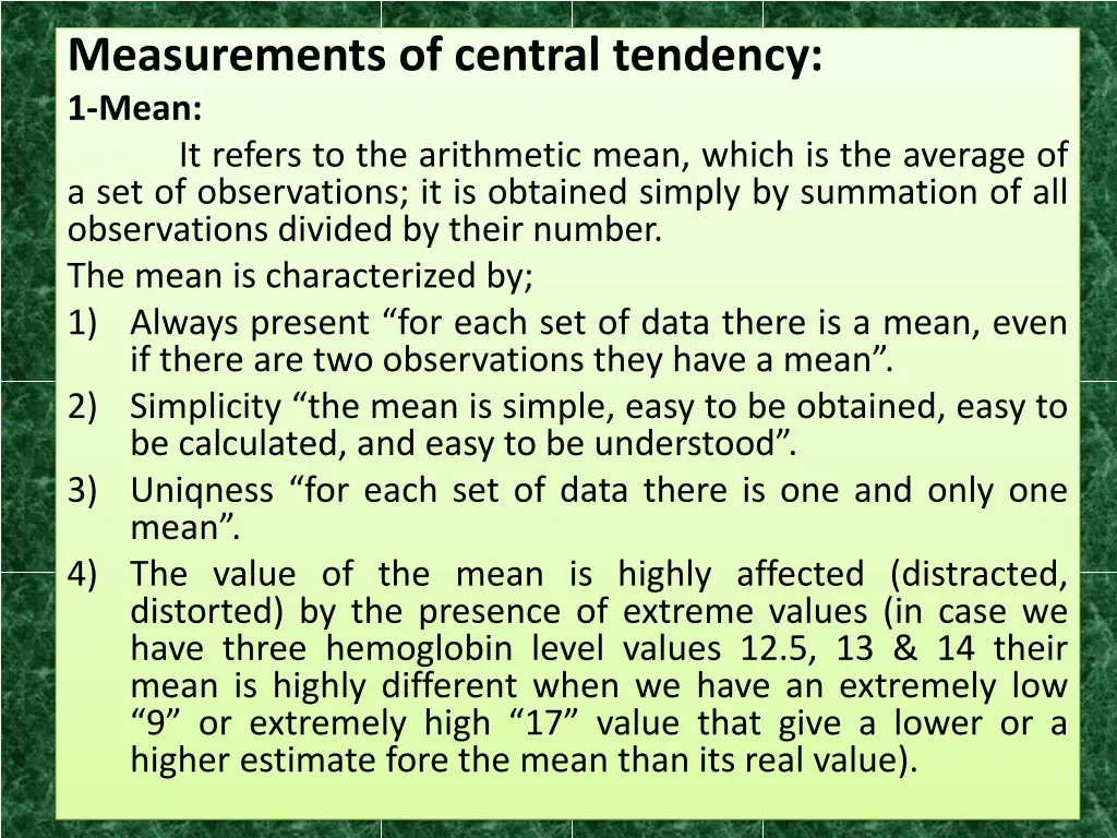 measurements of central tendency 1 mean it refers