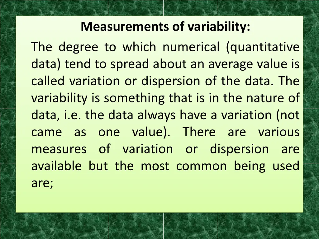 measurements of variability the degree to which