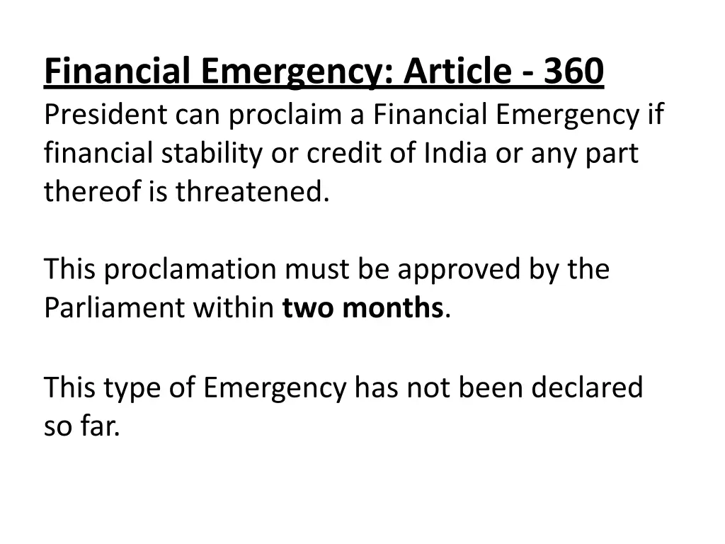 financial emergency article 360 president