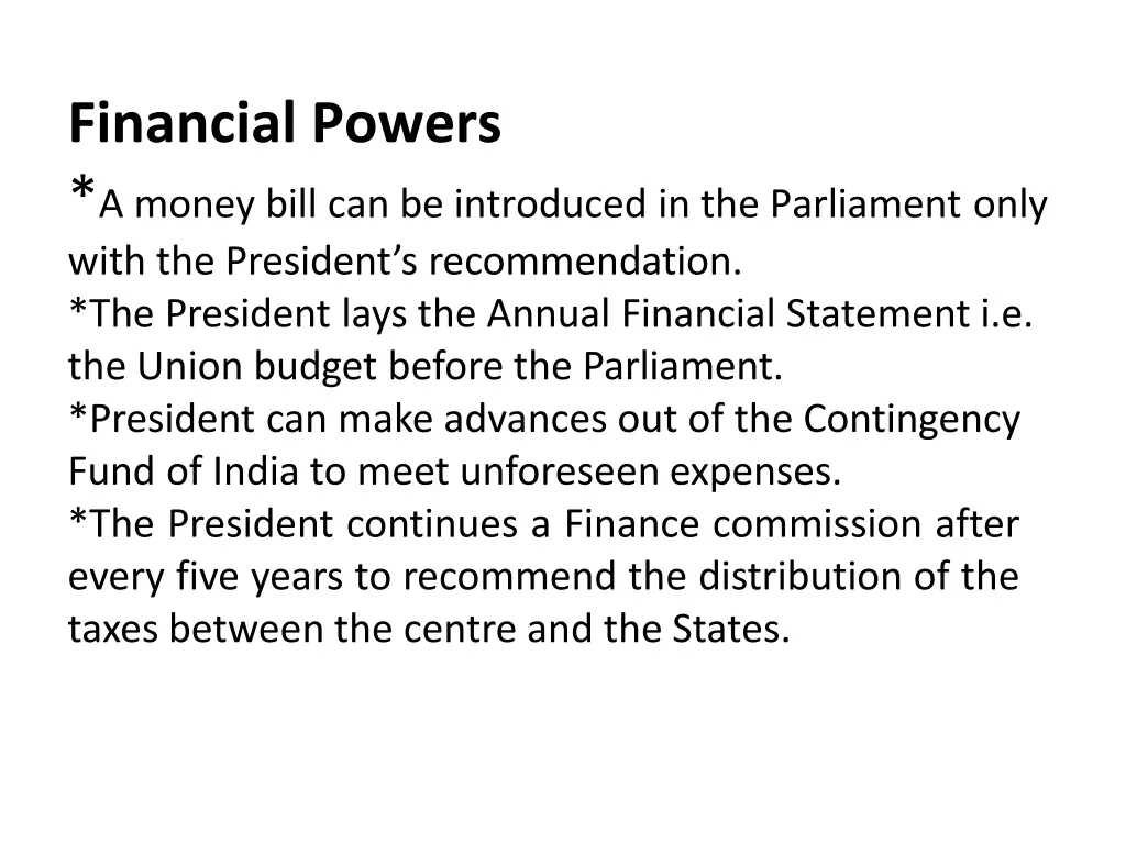 financial powers a money bill can be introduced