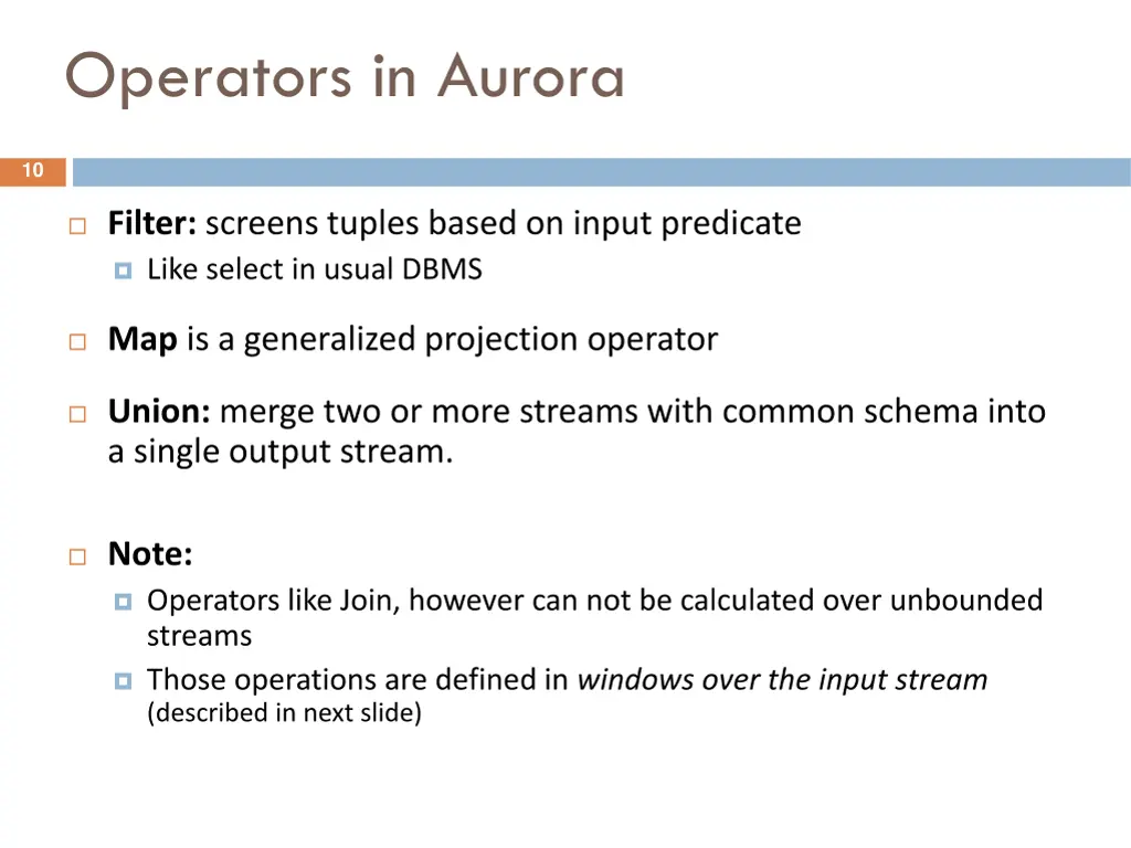operators in aurora
