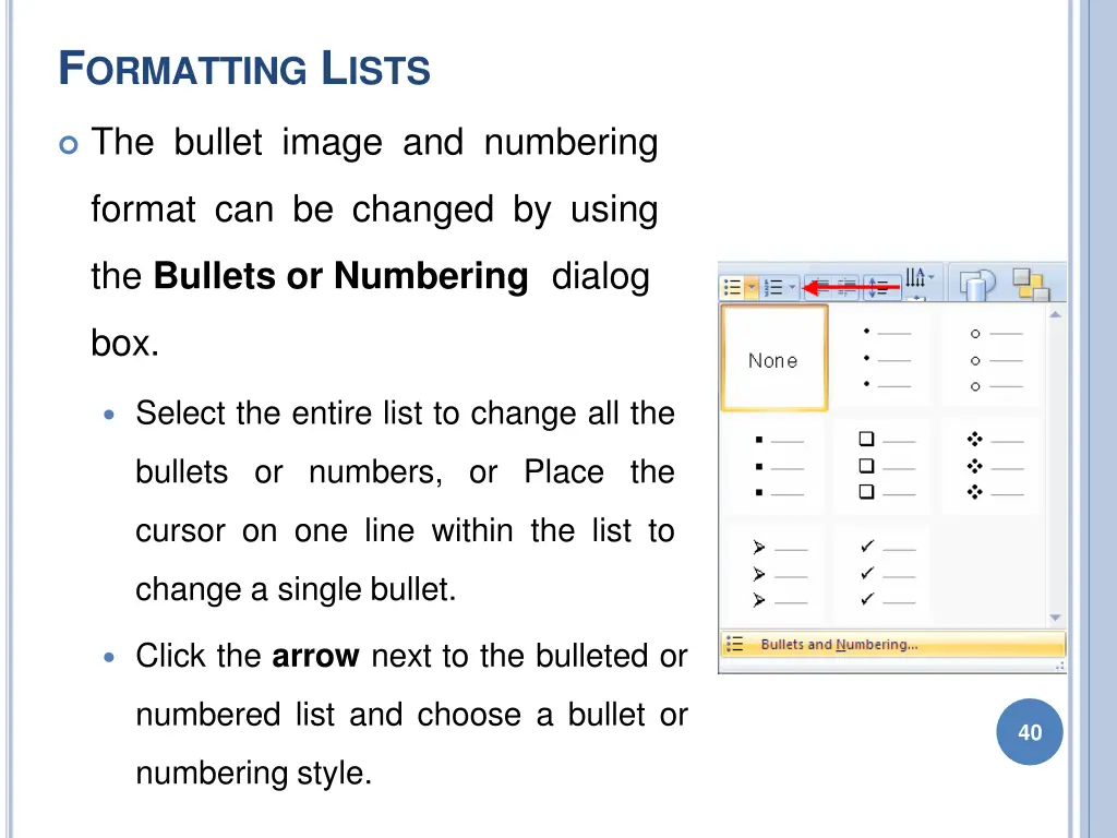 f ormatting l ists