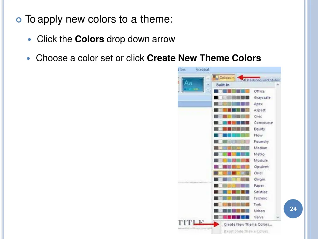 to apply new colors to a theme