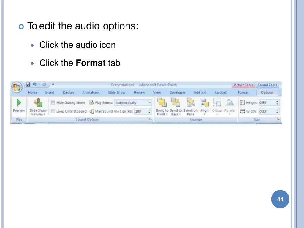 to edit the audio options