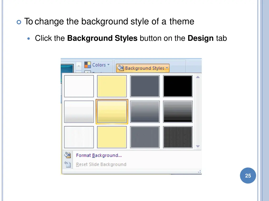 tochange the background style of a theme