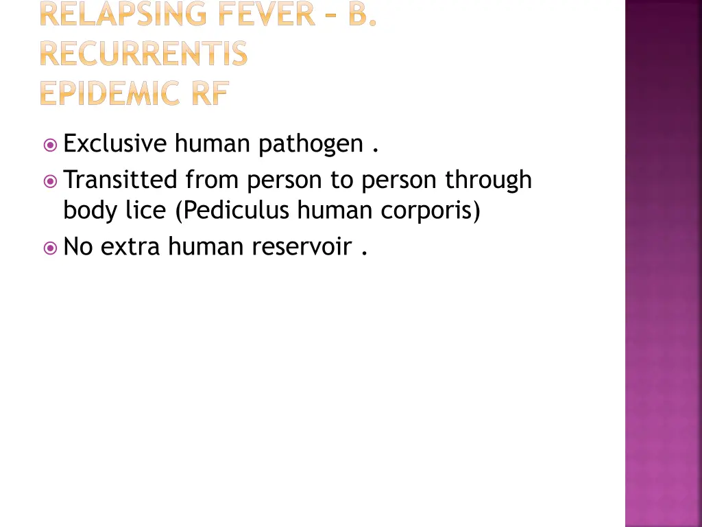 relapsing fever b recurrentis epidemic rf