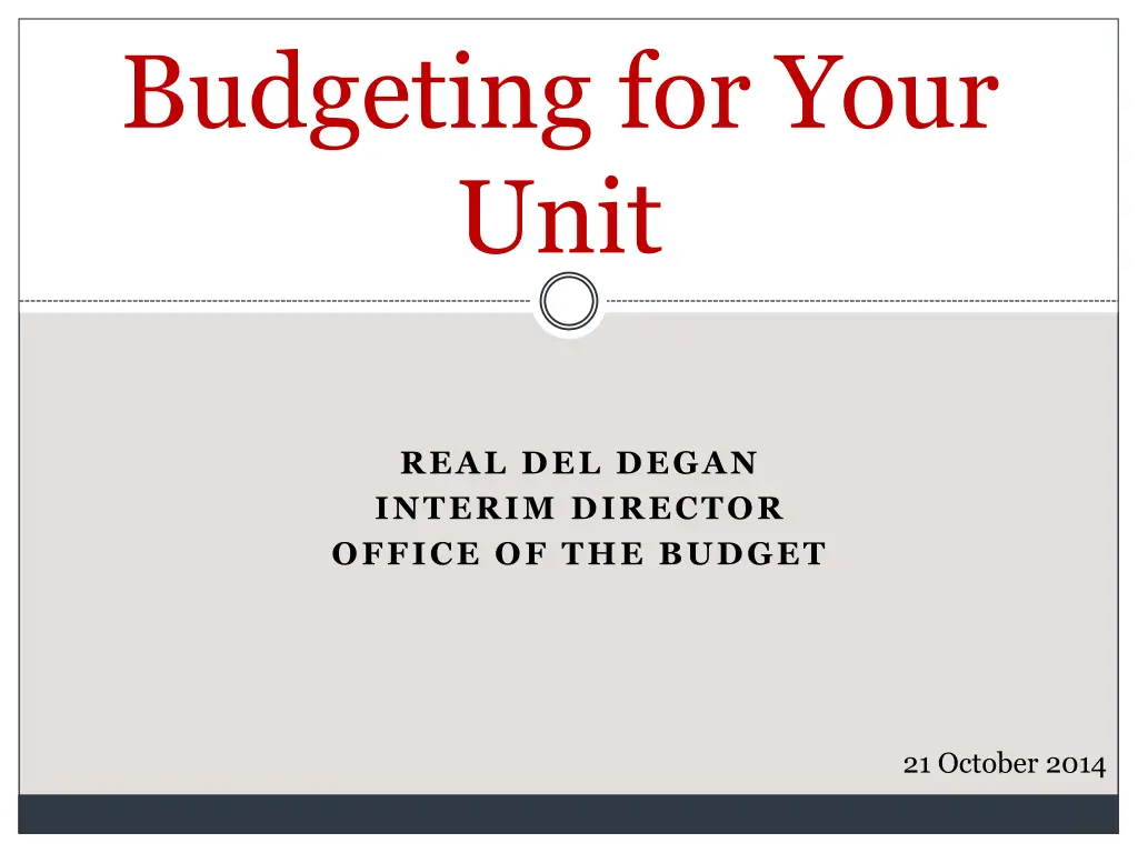 budgeting for your unit