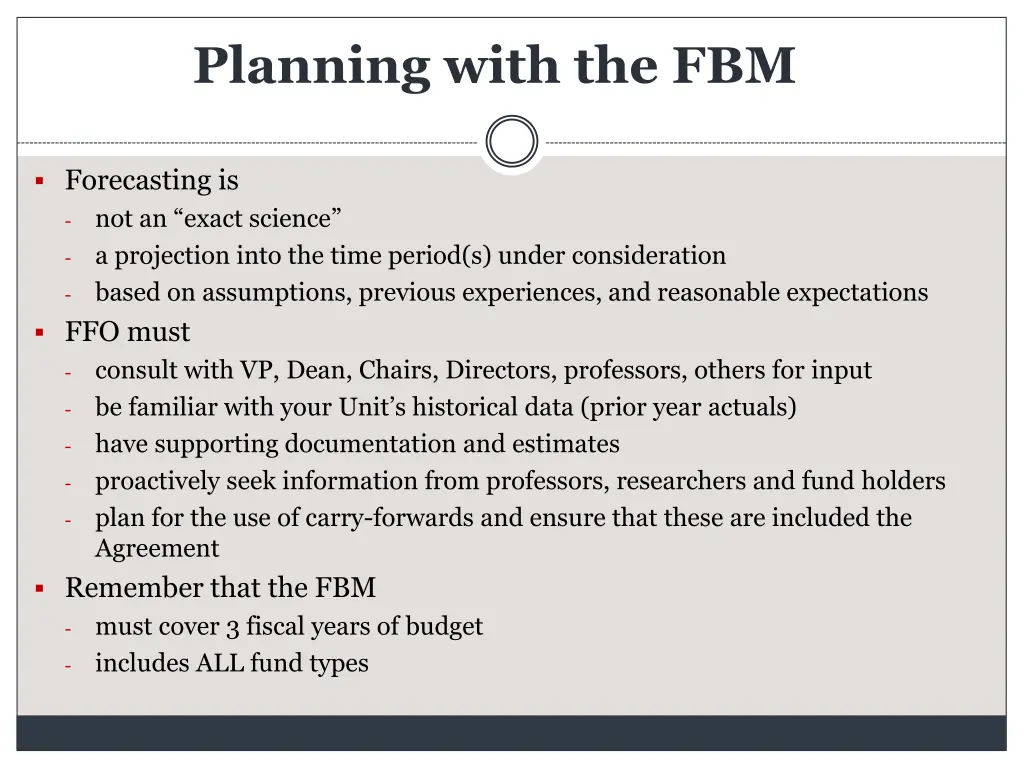 planning with the fbm