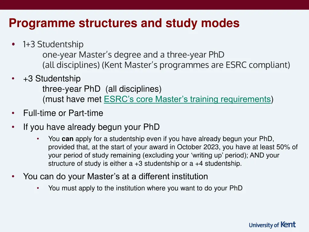 programme structures and study modes