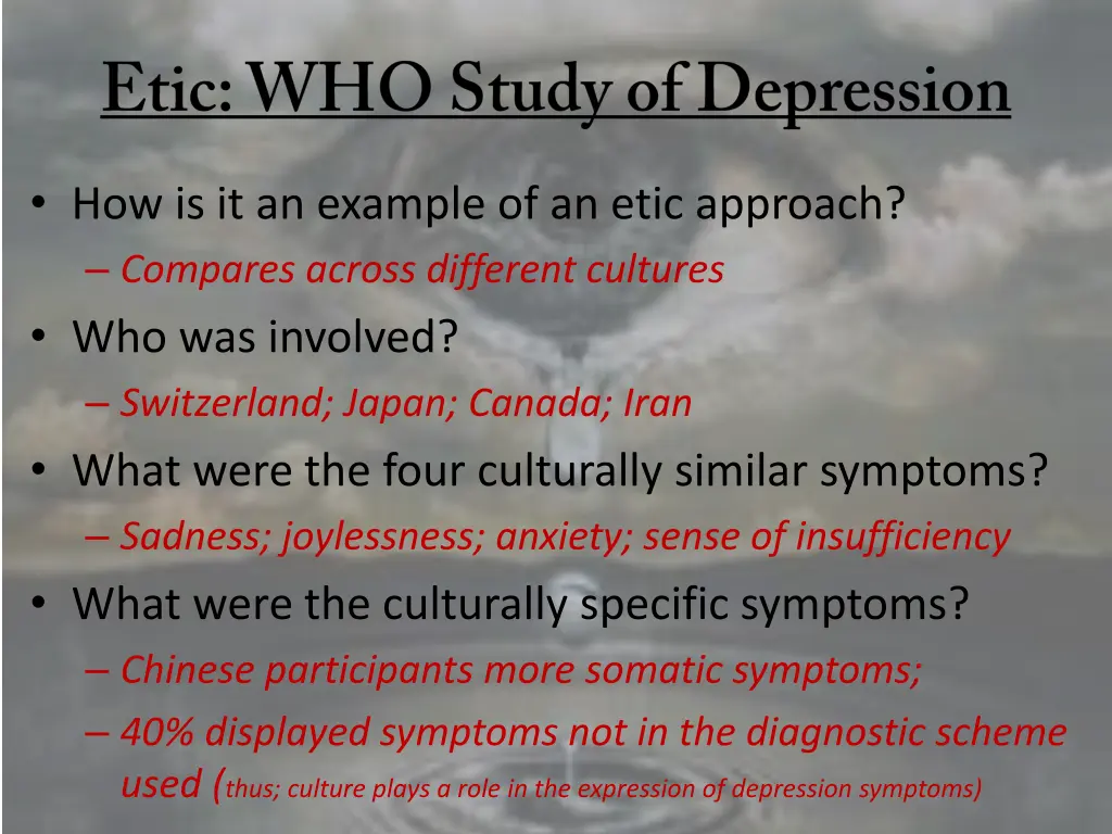 how is it an example of an etic approach compares