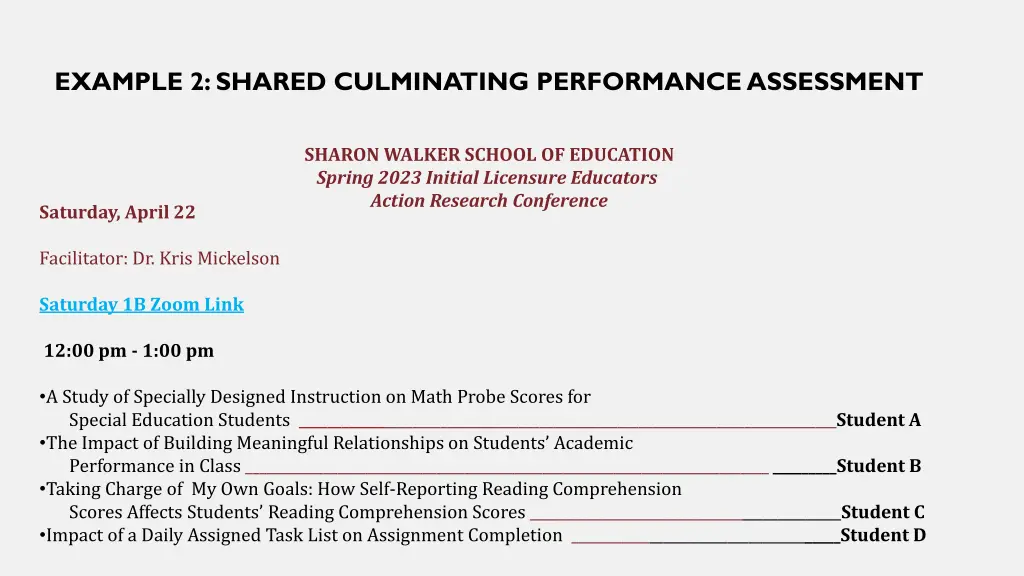 example 2 shared culminating performance