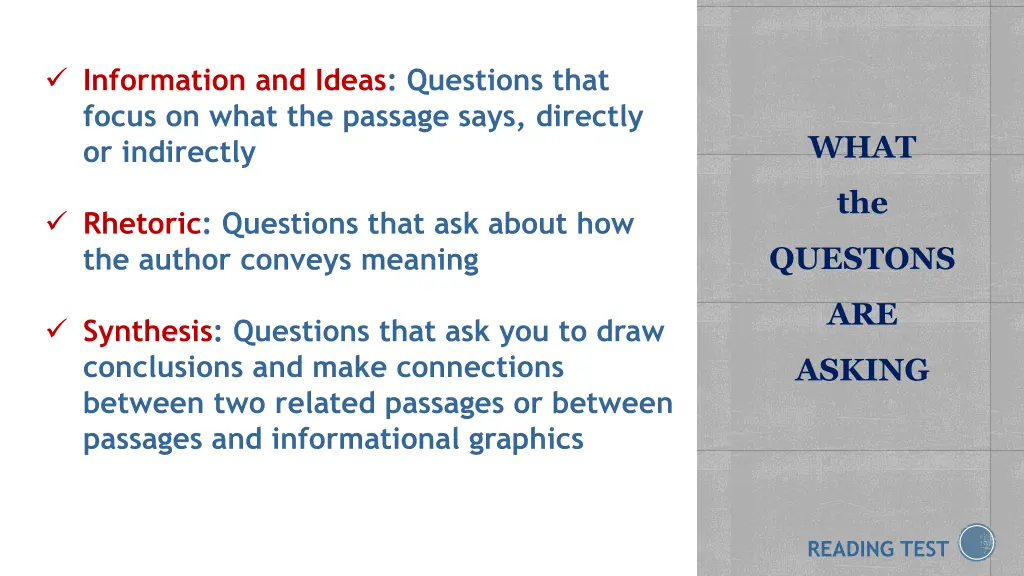 information and ideas questions that focus