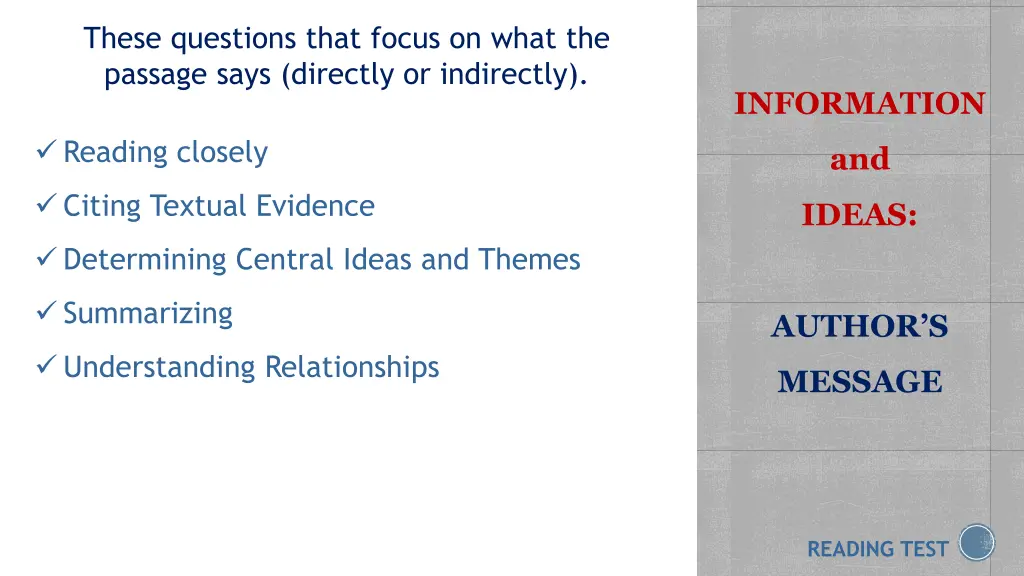 these questions that focus on what the passage
