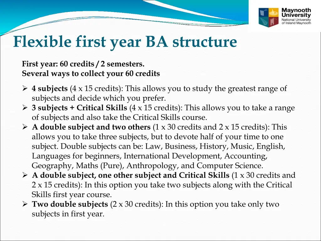 flexible first year ba structure