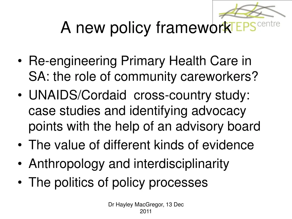 a new policy framework