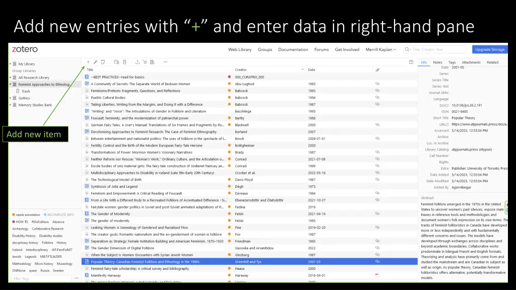 add new entries with and enter data in right hand