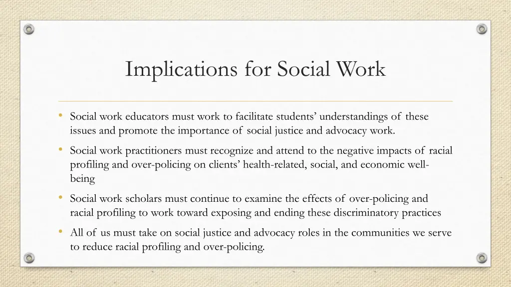 implications for social work