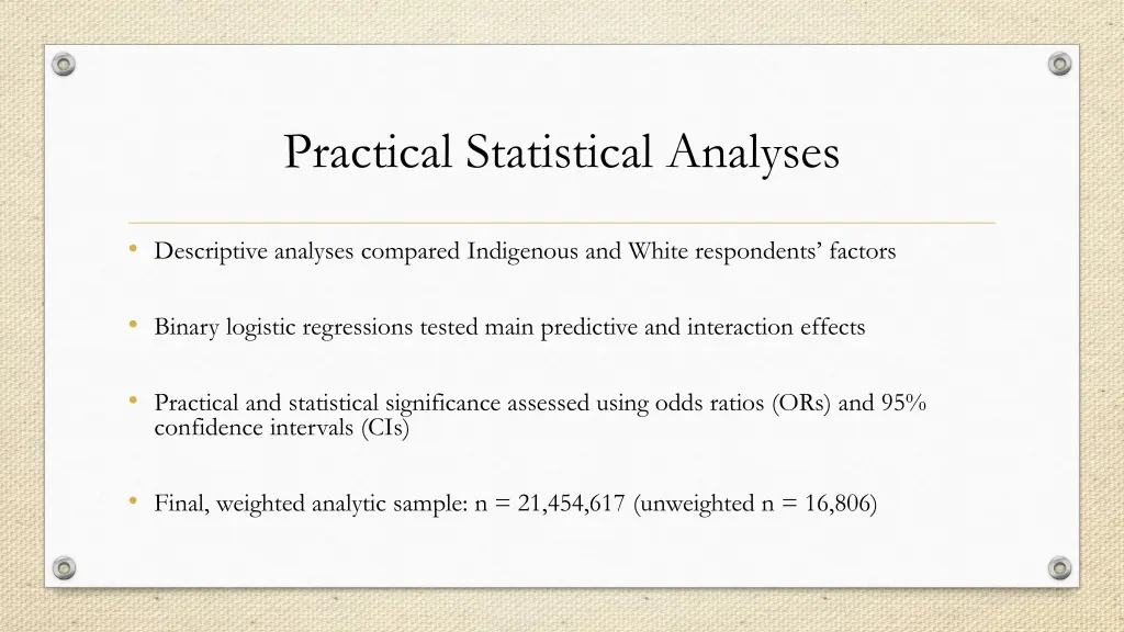 practical statistical analyses