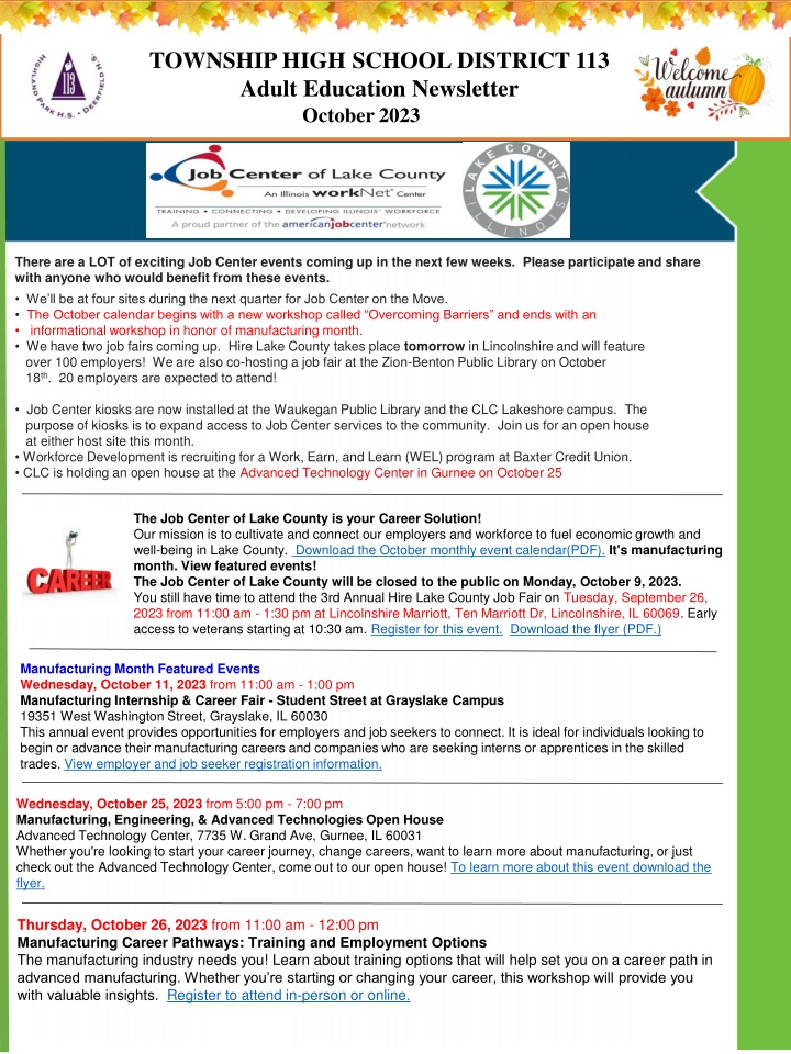 township high school district 113 adult education