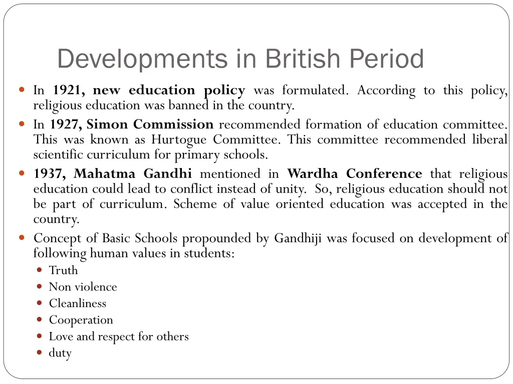 developments in british period 2